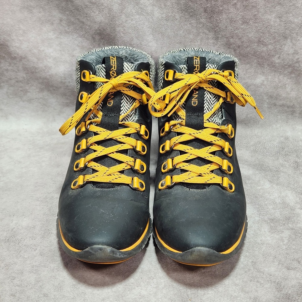Cole Haan Zerogrand Waterproof Hiking Boots Black Yellow Herringbone W04238 9B - Picture 2 of 8